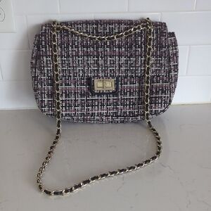 Karl Lagerfeld Black and Purple Tweed 2 Way Chain Shoulder Bag
